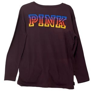 PINK Victoria’s Secret Campus T Shirt Long Sleeve Sz Small Burgandy